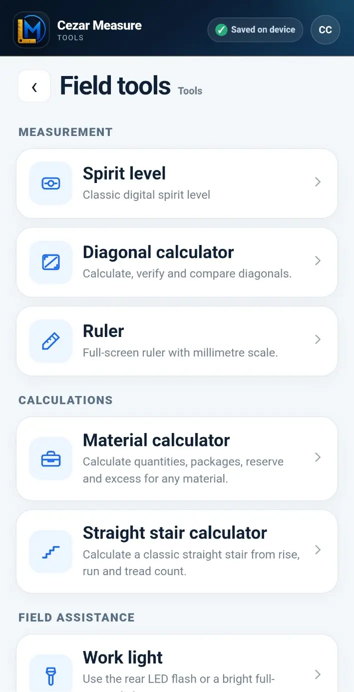 Calculation tools — Cezar Measure