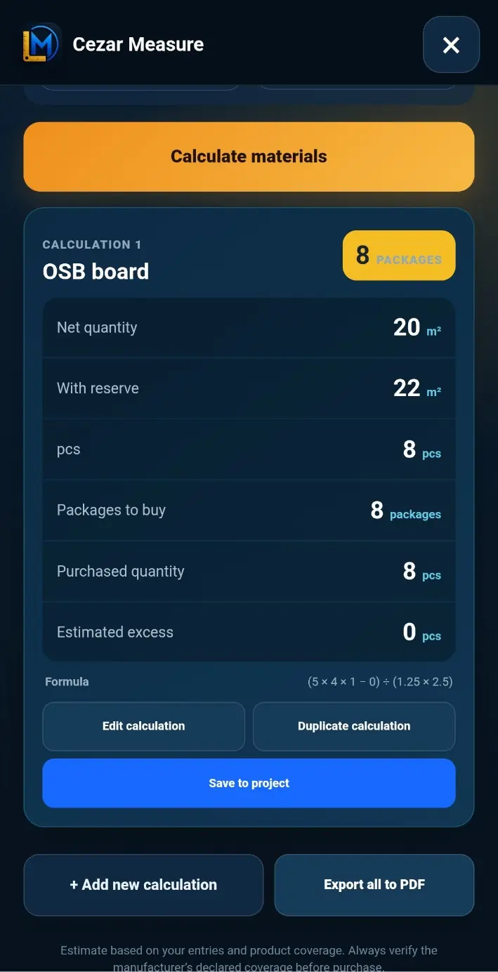 Automatic calculations — Cezar Measure