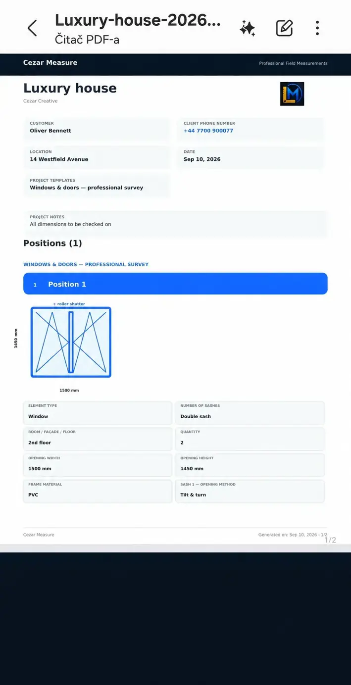 PDF export — Cezar Measure