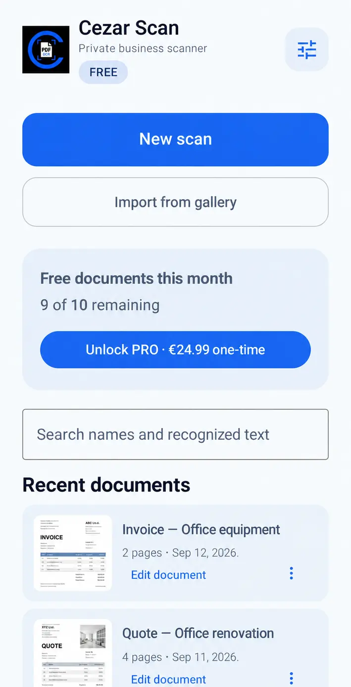 Scan, import and create PDFs — Cezar Scan
