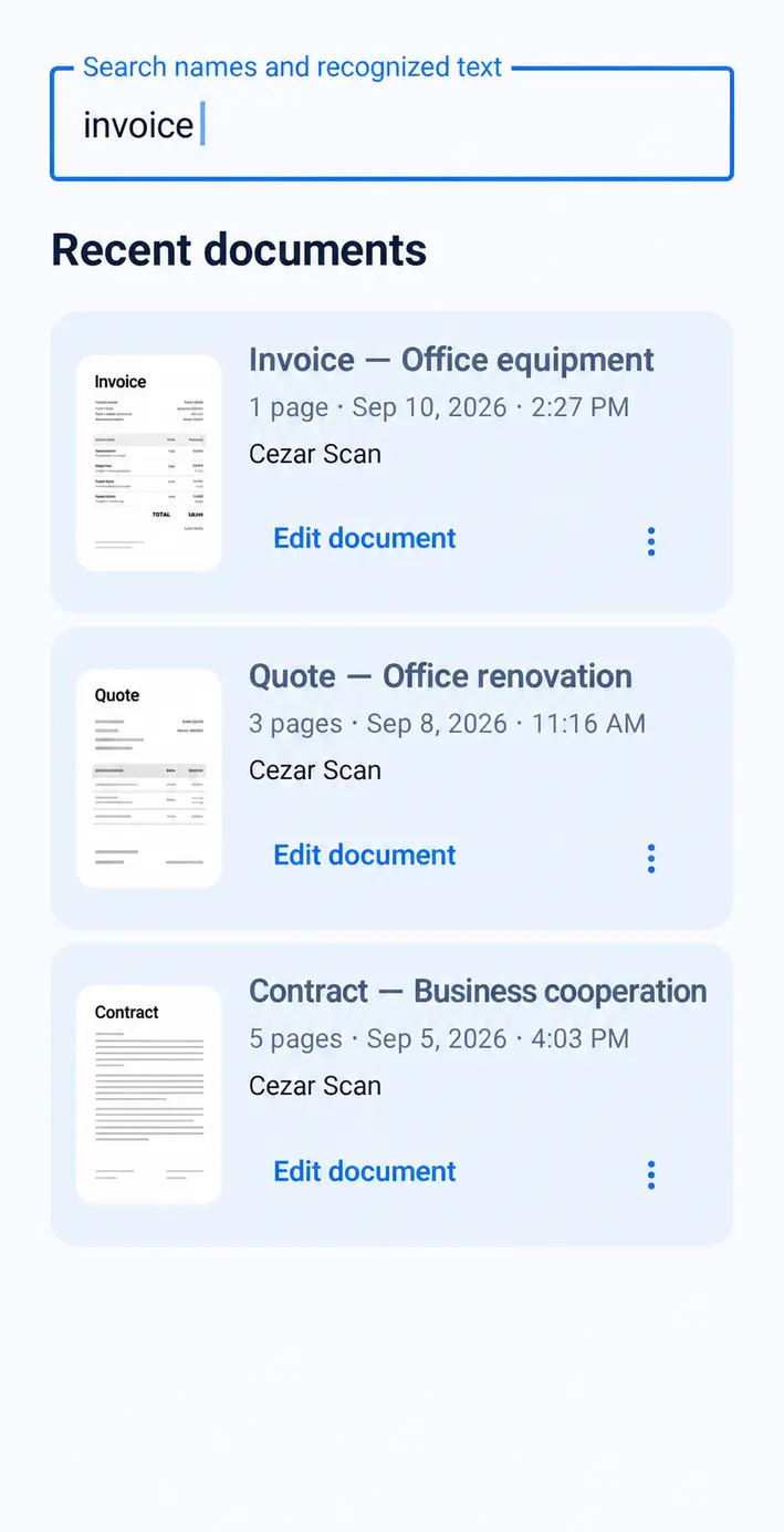 On-device OCR and search — Cezar Scan