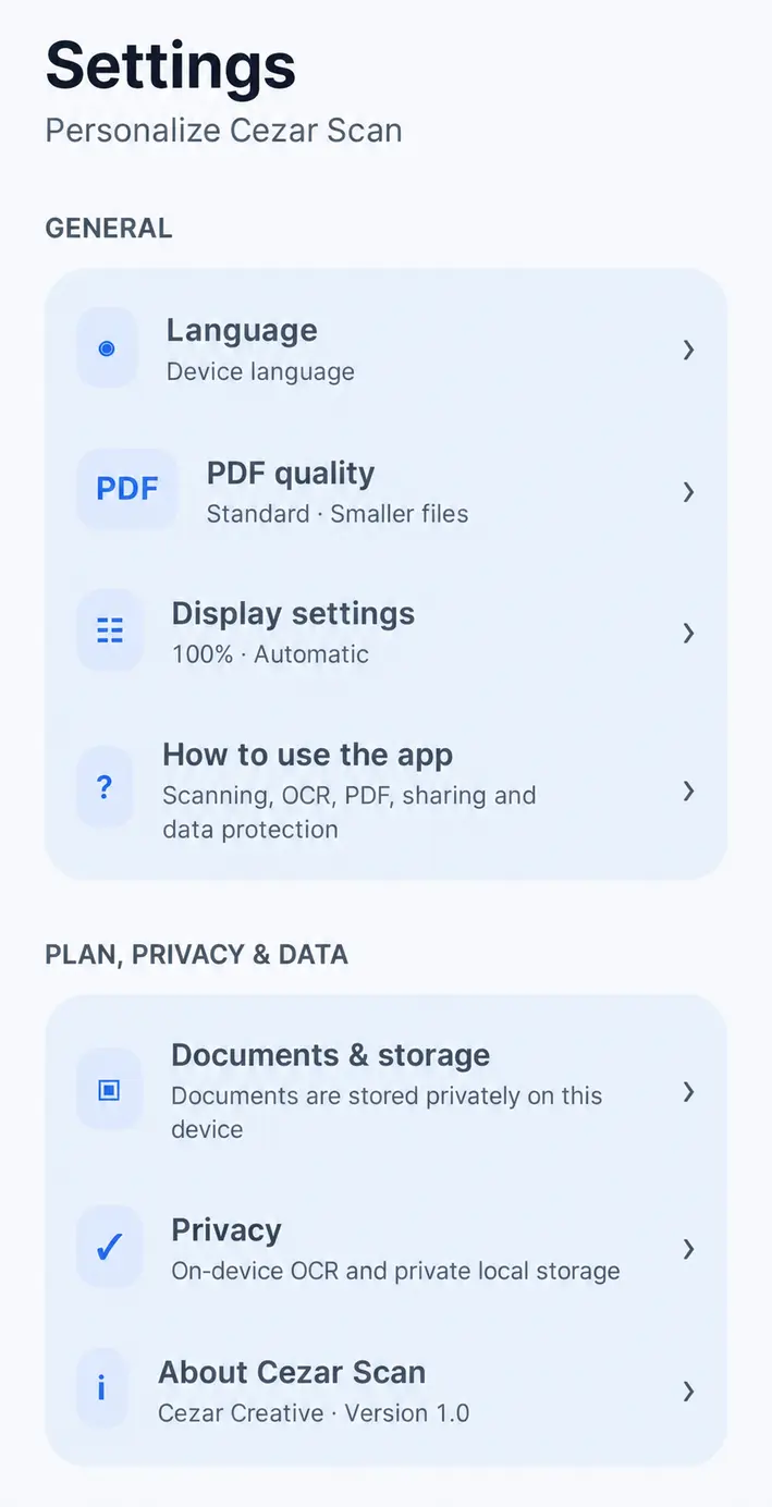 Language and display options — Cezar Scan
