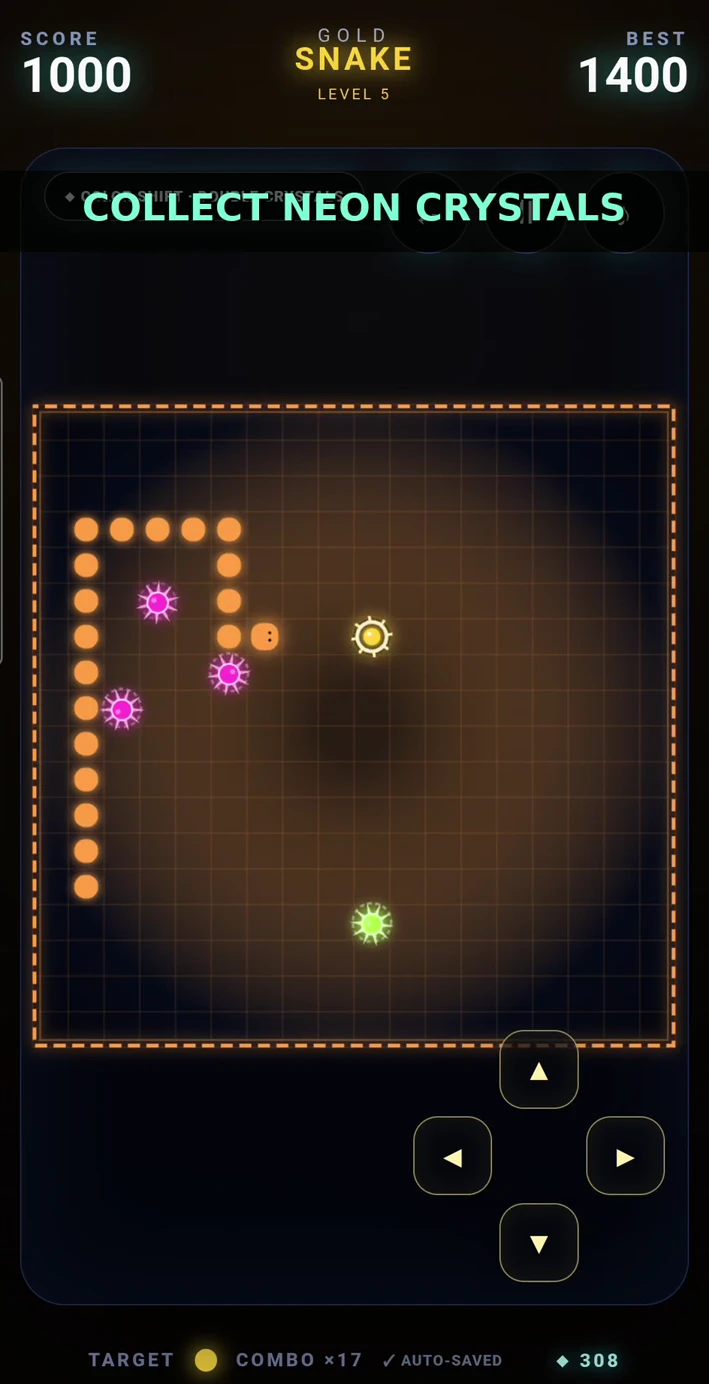 Collect Neon Crystals — Gold Snake